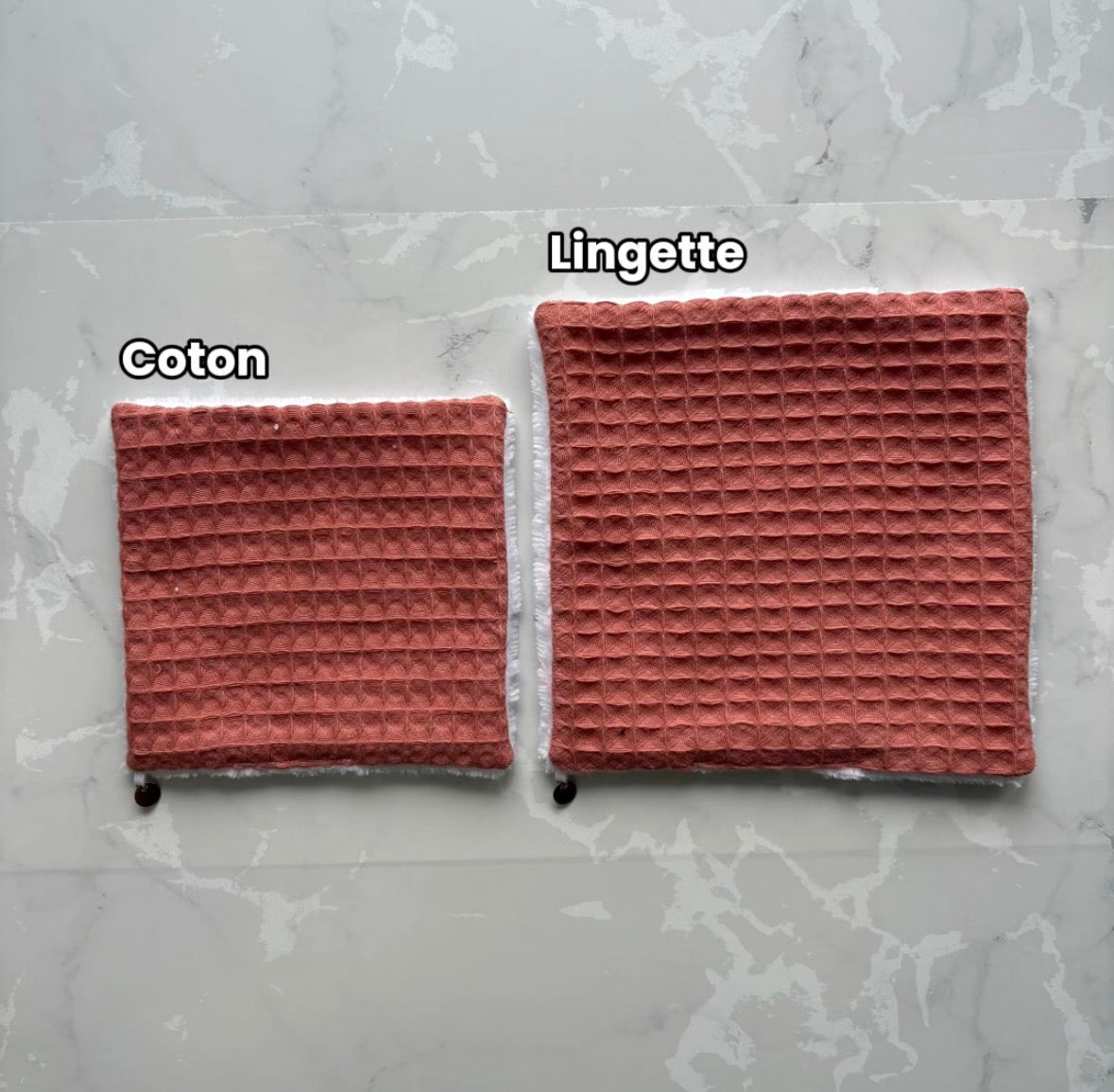 coton reutilisable et lingette reutilisable terracotta différence de taille